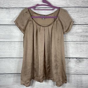 NY Collection Shell Sleeveless Shimmering Metallic Taupe Beige Gold Top …